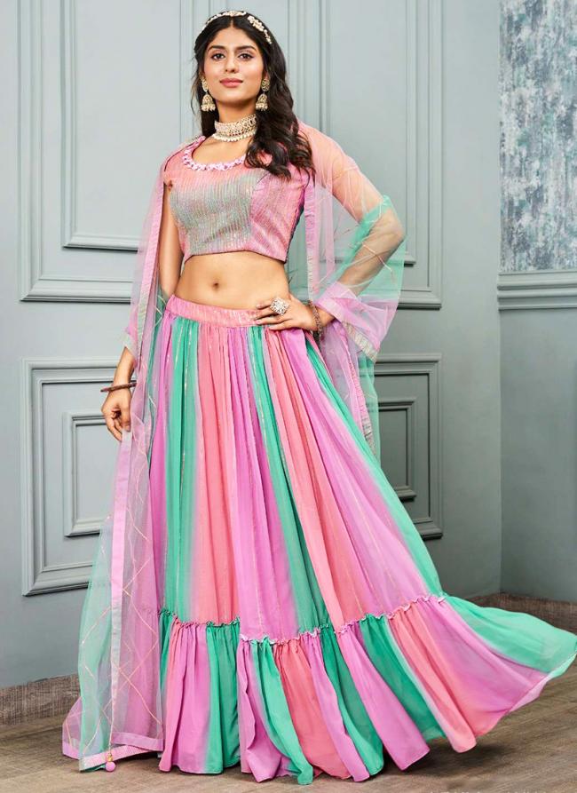 Shimmer Georgette Multi Colour Engagement Wear Sequins Work Lehenga Choli